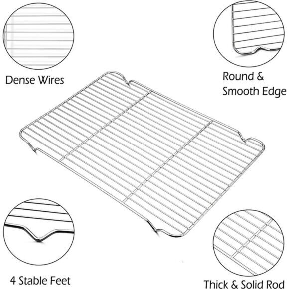 P&P CHEF Baking Rack Cooking Rack Set of 2-16.6''x11.5", Stainless Steel Wire - Picture 3 of 8